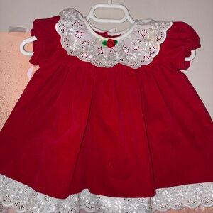 C.I. Castro Red vintage Baby Dress with White Lace. Made in the U.S.A.